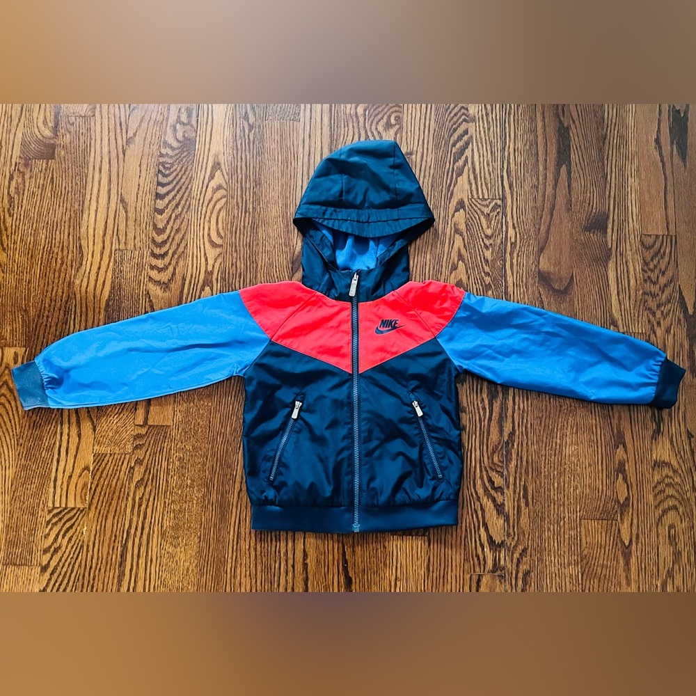 Nike Kids Colorblock Hooded Windbreaker Jacket - Blue, Red, Black